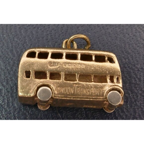 Vintage 9K Gold London Bus Charm Pendant "London Transport" Engraved Rotating Wh - Picture 7 of 14